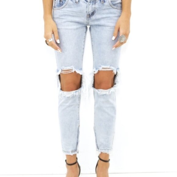 Revolve One Teaspoon Freebirds Skinny Jeans Straight Leg distressed light wash - Picture 15 of 16